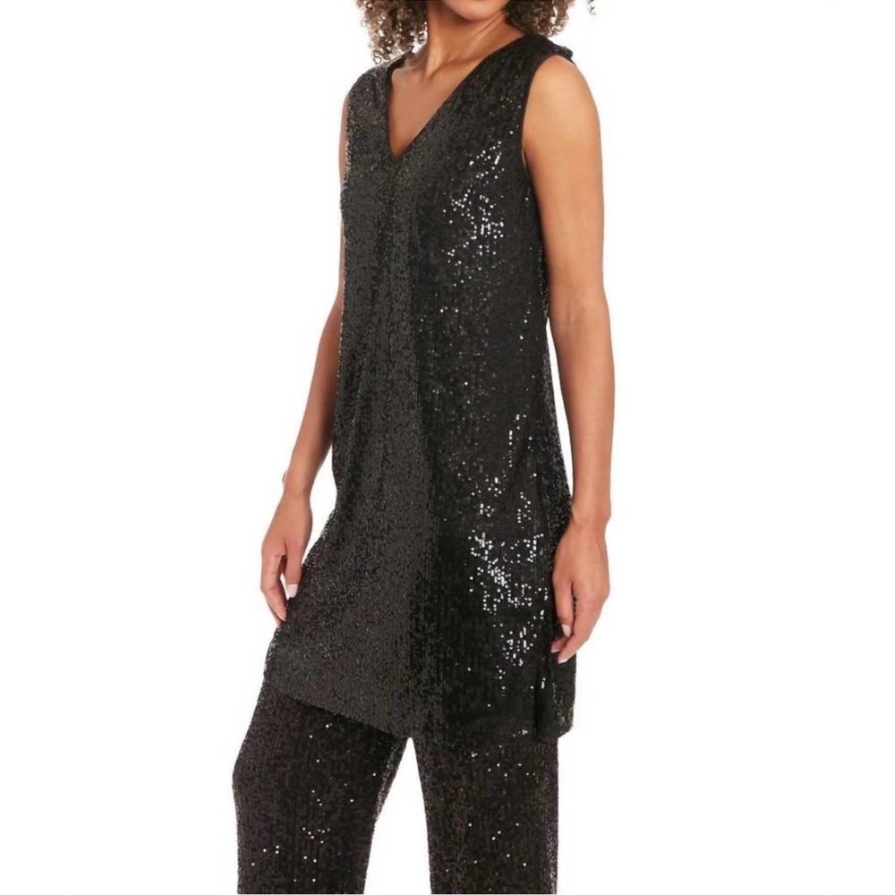 Muse by Maggy London Tribeca Sequin V-Neck Tunic Top Black Size 12 NWT - Picture 3 of 4